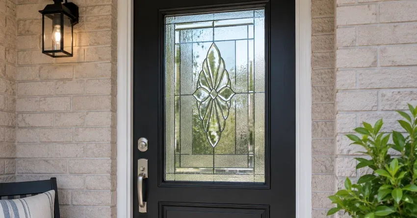 technician replacing a cracked decorative glass panel in Campden, Lincoln