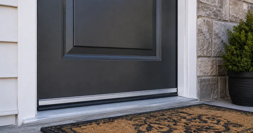technician replacing worn door weatherstripping in South Beamsville, Lincoln home