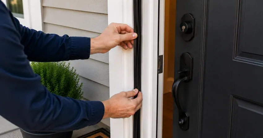 technician performing light test on door seal in Lincoln