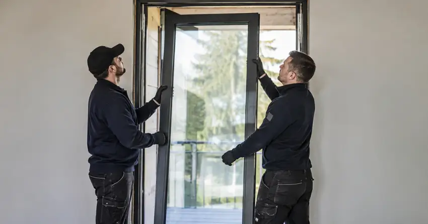 new glass panel being fitted into door frame in Downtown Beamsville, Lincoln