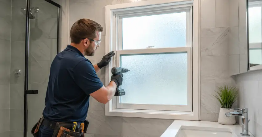 frosted glass installation bathroom window in Jordan Harbour, Lincoln