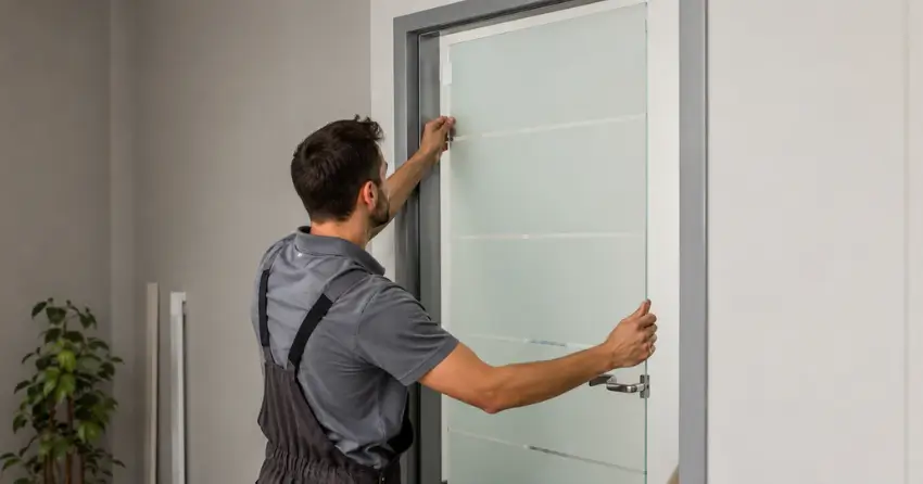 frosted glass interior door panel installation in Rockway, Lincoln
