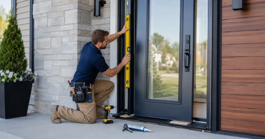 glass outside door installation with energy-efficient double-pane glazing in Jordan Harbour, Lincoln
