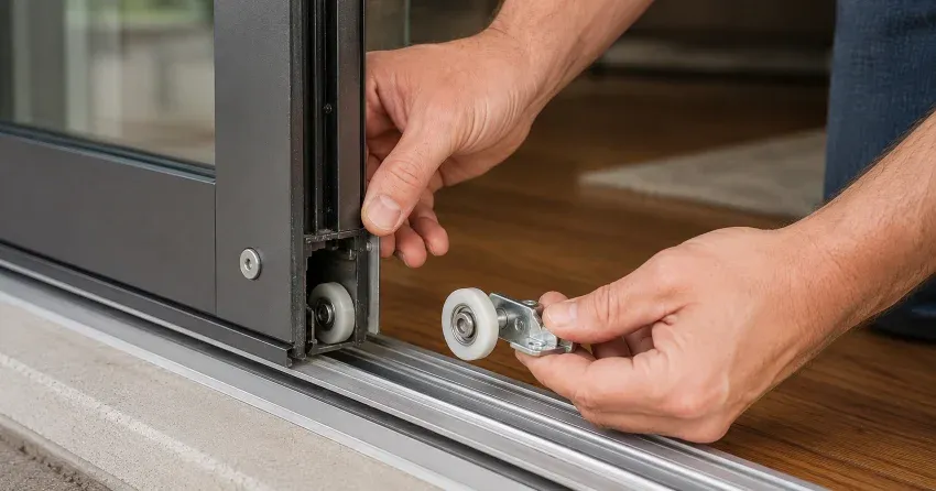 sliding door alignment Vineland, Lincoln technician adjusting roller track