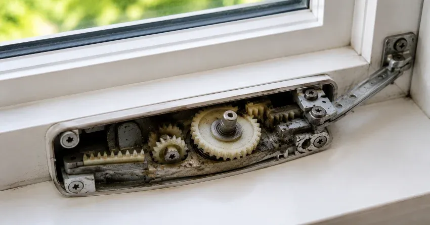 technician replacing casement window crank operator in Lincoln Benchlands, Lincoln home