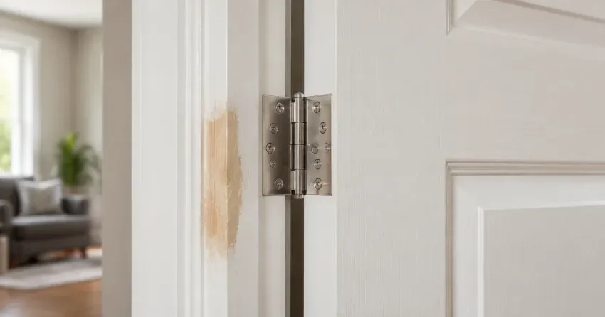 technician checking a warped door against a straightedge in Beamsville, Lincoln