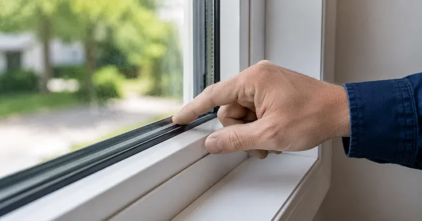technician inspecting window glass seal in Vineland Station, Lincoln